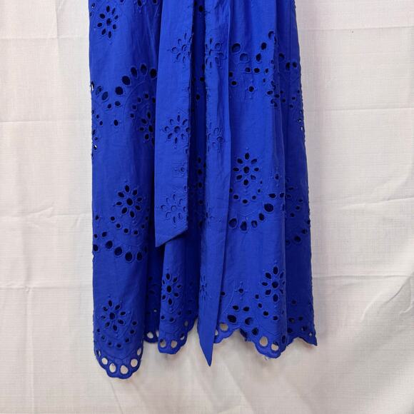 A-Line Dress Women's 4 Cobalt‎ Blue Lace Eyelet Coastal Preppy Feminine Summer - Picture 5 of 13